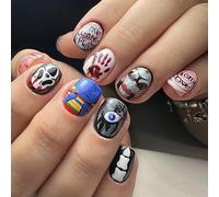 Clataly Halloween Interesting Arrow Pierces the Heart Fake Spider Ghost Face Press On False Nails (C)