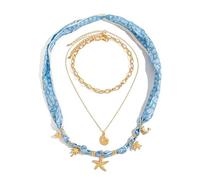 Clataly Layered Ocean Wind Sea Star Sea Snail Stacked Collarbone Chain Ornament Creative Scarf Curved Moon Sun Necklace For Women (Gold B)