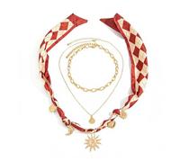 Clataly Layered Ocean Wind Sea Star Sea Snail Stacked Collarbone Chain Ornament Creative Scarf Curved Moon Sun Necklace For Women (Gold A)