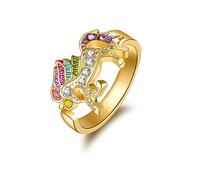 Clataly Rainbow Unicorn Ring with Rhinestone Opening Adjustable Cartoon Unicorn Girls Ring (Gold)