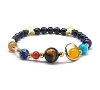 Clataly Solar System Bracelet Universe Galaxy Eight Planets Guardian Stars Bracelets Agate Beaded Bangle Jewelry Gifts for Women and Men (Elastic Bracelet)