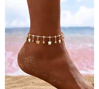 Clataly Starfish Turquoise Anklet Bracelets Multilayer Butterfly Anklets Shell Pearl Beaded Ankle Summer Accessories Beach Foot Jewelry for Women Girls (Gold Butterfly)