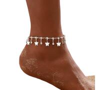Clataly Starfish Turquoise Anklet Bracelets Multilayer Butterfly Anklets Shell Pearl Beaded Ankle Summer Accessories Beach Foot Jewelry for Women Girls (Silver Butterfly)