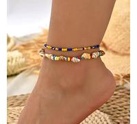 Clataly Sun Moon Anklet Bracelets Multilayer Pineapple Love Turtle Beaded Ankle Summer Accessories Beach Foot Jewelry for Women Girls (Colored Conch)