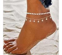 Clataly Sun Moon Anklet Bracelets Multilayer Pineapple Love Turtle Beaded Ankle Summer Accessories Beach Foot Jewelry for Women Girls (Pearl Pentagram Anklet)