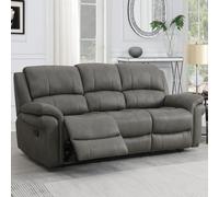 claton fabric manual recliner 3 seater sofa - ultra grey suede