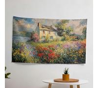 Claude House Monet with Garden Wall Tapestry - 100% Cotton Back, Polyester Front - Vivid Sublimation Printing, Light Art Fabric