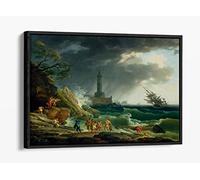Claude-Joseph Vernet, A Storm on a Mediterranean Coast Canvas Floater Frame Print Picture Art - Black Frame 36 inch wide x 24 inch high
