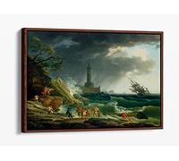 Claude-Joseph Vernet, A Storm on a Mediterranean Coast Canvas Floater Frame Print Picture Art - Walnut Frame 30 inch wide x 20 inch high