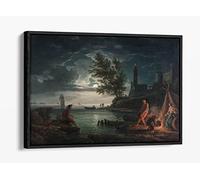 Claude-Joseph Vernet, The Four Times of Day; Night Canvas Floater Frame Print Picture Art - Black Frame 12 inch wide x 8 inch high