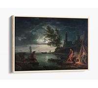 Claude-Joseph Vernet, The Four Times of Day; Night Canvas Floater Frame Print Picture Art - Light Oak Frame 24 inch wide x 16 inch high