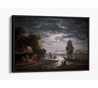 Claude-Joseph Vernet, The Night Canvas Floater Frame Print Picture Art - Black Frame 36 inch wide x 24 inch high