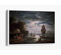 Claude-Joseph Vernet, The Night Canvas Floater Frame Print Picture Art - White Frame 36 inch wide x 24 inch high