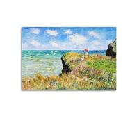 Claude Monet A Walk Along The Cliffs at Purville Art Posters Hanging Canvas Paintings Minimalist Wall Art Prints for Bedroom & Living Room 08x12inch