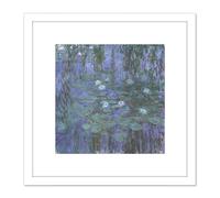 Claude Monet Blue Water Lilies Painting 8X8 Inch Square Wooden Framed Wall Art Print Picture with Mount Artery8 White One Size