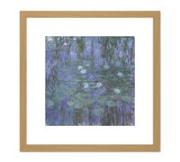 Claude Monet Blue Water Lilies Painting 8X8 Inch Square Wooden Framed Wall Art Print Picture with Mount Artery8 Light Oak One Size