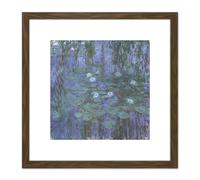 Claude Monet Blue Water Lilies Painting 8X8 Inch Square Wooden Framed Wall Art Print Picture with Mount Artery8 Brown One Size