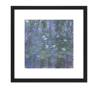 Claude Monet Blue Water Lilies Painting 8X8 Inch Square Wooden Framed Wall Art Print Picture with Mount Artery8 Black One Size