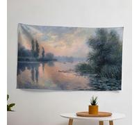 Claude Monet Calm Riverside Landscape Wall Tapestry - 100% Cotton Back, Sublimation Printing, Vivid Colors - Bedroom, Living Room, Dorm Decor
