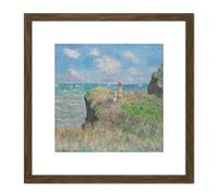 Claude Monet Cliff Walk At Pourville 8X8 Inch Square Wooden Framed Wall Art Print Picture with Mount Artery8 Brown One Size