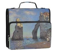 Claude Monet Cliffs Etretat Painting 1 1/2 Inch 3 Ring Binders D Ring Zip up Binder Organizer Binders with Strap Middle School Bag Storage Portfolio Case with Handle