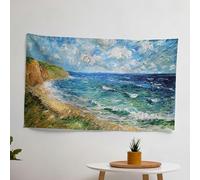 Claude Monet Peaceful Seaside Printed Wall Tapestry - Vibrant Fabric Art for Bedroom and Living Room Décor