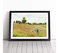 Claude Monet Poppy Field | Framed Wall Art Print | Modern Home Decor Picture | Ready to Hang Artwork for Living Room, Bedroom, Kitchen or Office | Multiple Sizes