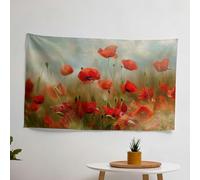 Claude Monet Poppy Field Glass Wall Tapestry - 100% Cotton Back, Vibrant Colors, Lightweight Fabric Art