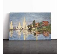 Claude Monet Regattas at Argenteuil (1) Canvas Print | Gallery Wrapped 30mm Frame Wall Art | 20x14 inches | Ready to Hang | Modern Picture | Living Room Bedroom Lounge Office