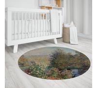 Claude Monet Style Round Rug 60 cm Corner of the Garden Artwork Print Machine Washable Non-slip Throw Circle Carpet for Living Room