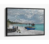Claude Monet The Beach At Sainte-Adresse Canvas Floater Frame Print Picture Art - Black Frame 36 inch wide x 24 inch high