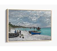 Claude Monet The Beach At Sainte-Adresse Canvas Floater Frame Print Picture Art - Light Oak Frame 24 inch wide x 16 inch high