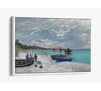 Claude Monet The Beach At Sainte-Adresse Canvas Floater Frame Print Picture Art - White Frame 30 inch wide x 20 inch high