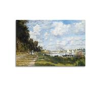 Claude Monet《The Promenade at Argenteuil》Impressionist Riverside Landscape with Boats Poster Work, Canvas Print, Wall Art for Living Room, Bedroom, And Cottage Decor 16x24inch(40x60cm)