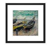 Claude Monet Three Fishing Boats 8X8 Inch Square Wooden Framed Wall Art Print Picture with Mount Artery8 Black One Size
