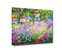 Claude Monet Wall Art-Irises in Monet's Garden Canvas Print Stretched and Framed Giclee Nature Landscape Artwork Home Decor for Kitchen Bedroom Bathroom Living Room Ready to Hang (picture-5, 12"x18")