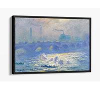 Claude Monet - Waterloo Bridge Canvas Floater Frame Print Picture Art - Black Frame 36 inch wide x 24 inch high