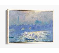 Claude Monet - Waterloo Bridge Canvas Floater Frame Print Picture Art - Light Oak Frame 30 inch wide x 20 inch high