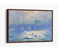 Claude Monet - Waterloo Bridge Canvas Floater Frame Print Picture Art - Walnut Frame 36 inch wide x 24 inch high
