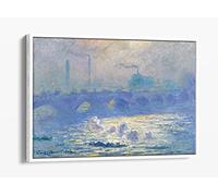 Claude Monet - Waterloo Bridge Canvas Floater Frame Print Picture Art - White Frame 24 inch wide x 16 inch high