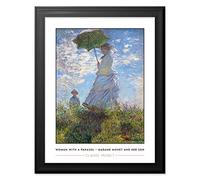 Claude Monet Woman With A Parasol - Madame Monet And Her Son Impressionist Painting Art Print Premium Framed Poster Wall Decor 12X16 Inch Spoon Moulding