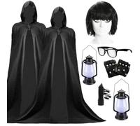 Claudia & Alan TV Presenters Duo Costume Set - 2x Black Hooded Cape, 2x Lantern, Wig, Glasses Eyeliner & Gloves - Funny Traitor Fancy Dress Outfit for Adults, Halloween & Parties