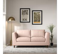Claudia Angular Soft Brushed 2 Seater Feather Sofa with Dark Wood Legs Blush Pink