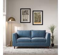 Claudia Angular Velvet 2 Seater Feather Sofa with Dark Wood Legs blue