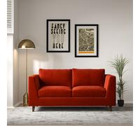 Claudia Angular Velvet 2 Seater Feather Sofa with Dark Wood Legs Flame