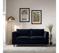 Claudia Angular Velvet 2 Seater Feather Sofa with Dark Wood Legs Midnight Blue