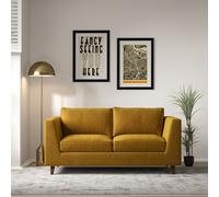 Claudia Angular Velvet 2 Seater Feather Sofa with Dark Wood Legs ochre