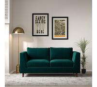 Claudia Angular Velvet 2 Seater Feather Sofa with Dark Wood Legs Peacock Green