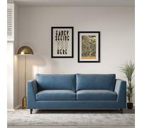 Claudia Angular Velvet 3 Seater Feather Sofa with Dark Wood Legs blue