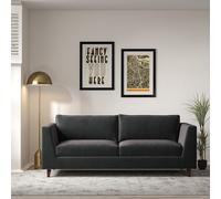 Claudia Angular Velvet 3 Seater Feather Sofa with Dark Wood Legs Granite Gray